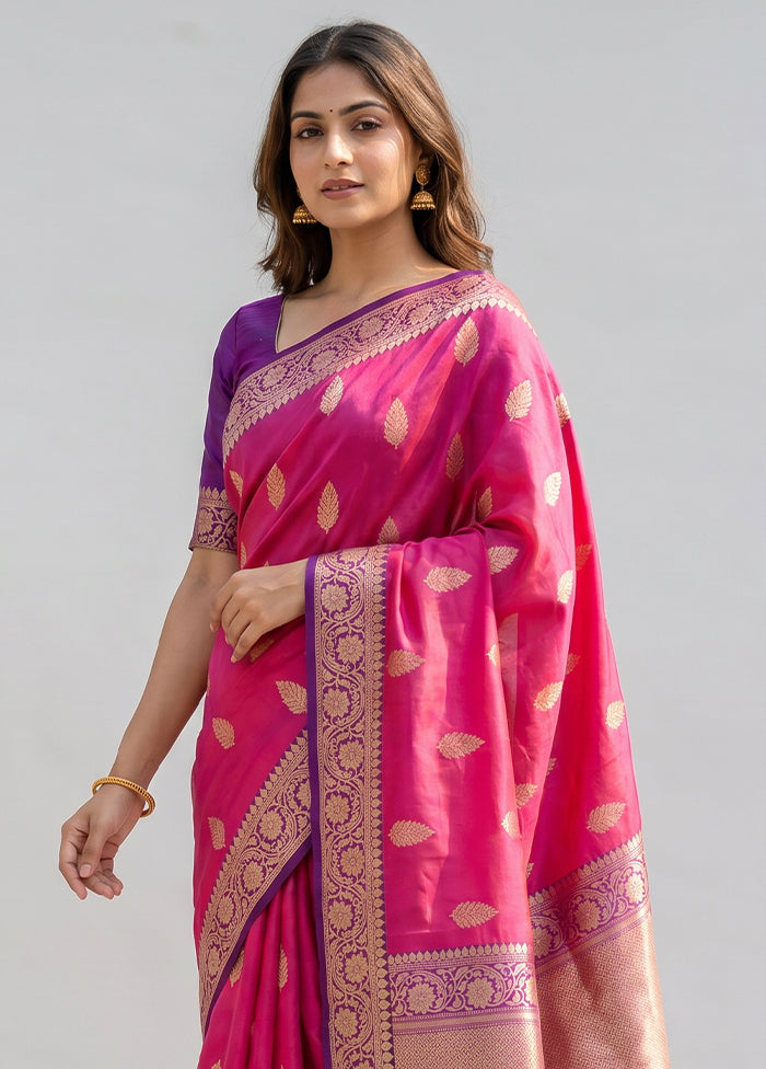 Pink Handloom Katan Pure Silk Saree With Blouse Piece