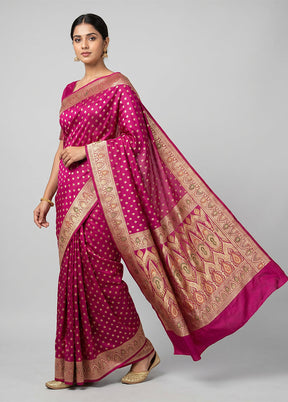 Pink Handloom Banarasi Pure Silk Saree With Blouse Piece