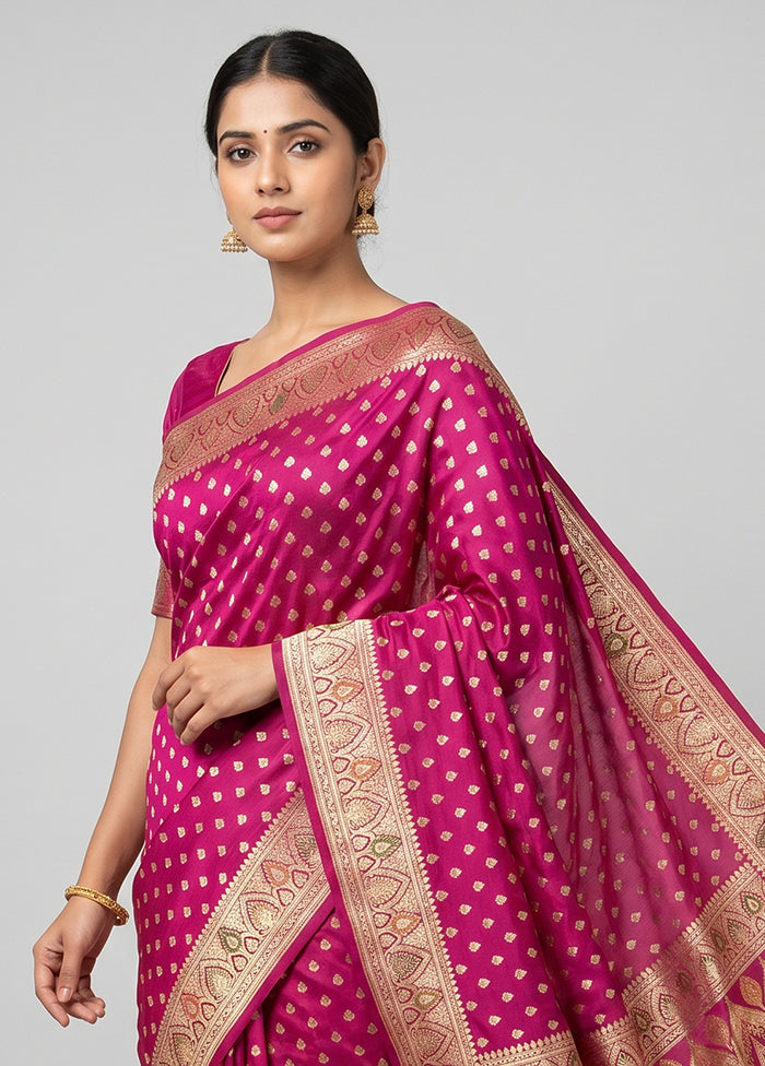Pink Handloom Banarasi Pure Silk Saree With Blouse Piece