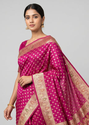 Pink Handloom Banarasi Pure Silk Saree With Blouse Piece