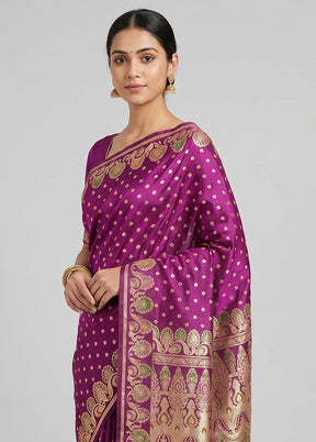 Pink Handloom Banarasi Pure Silk Saree With Blouse Piece