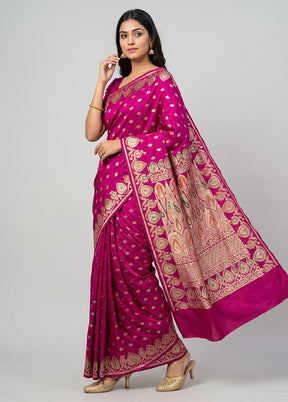 Pink Handloom Banarasi Pure Silk Saree With Blouse Piece