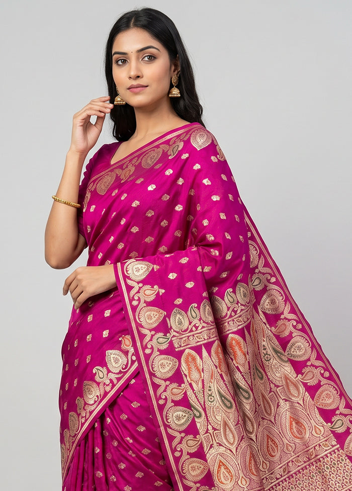 Pink Handloom Banarasi Pure Silk Saree With Blouse Piece