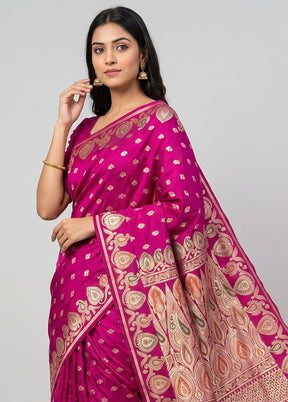 Pink Handloom Banarasi Pure Silk Saree With Blouse Piece
