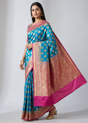 Blue Uppada Silk Saree With Blouse Piece