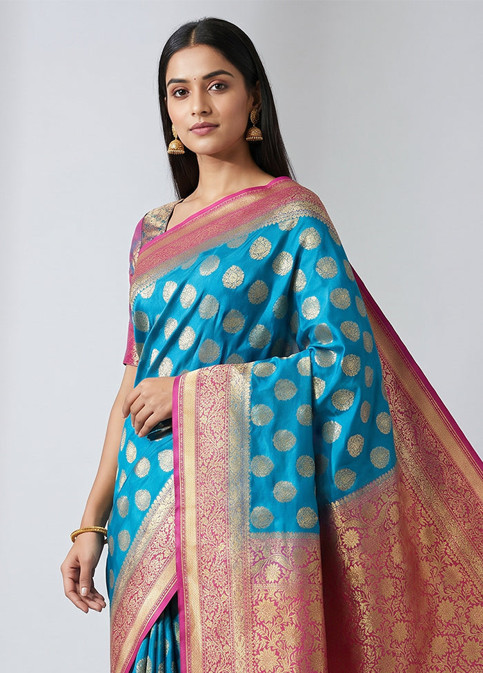 Blue Uppada Silk Saree With Blouse Piece