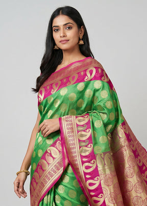 Green Uppada Silk Saree With Blouse Piece