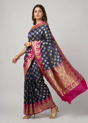 Blue Uppada Silk Saree With Blouse Piece