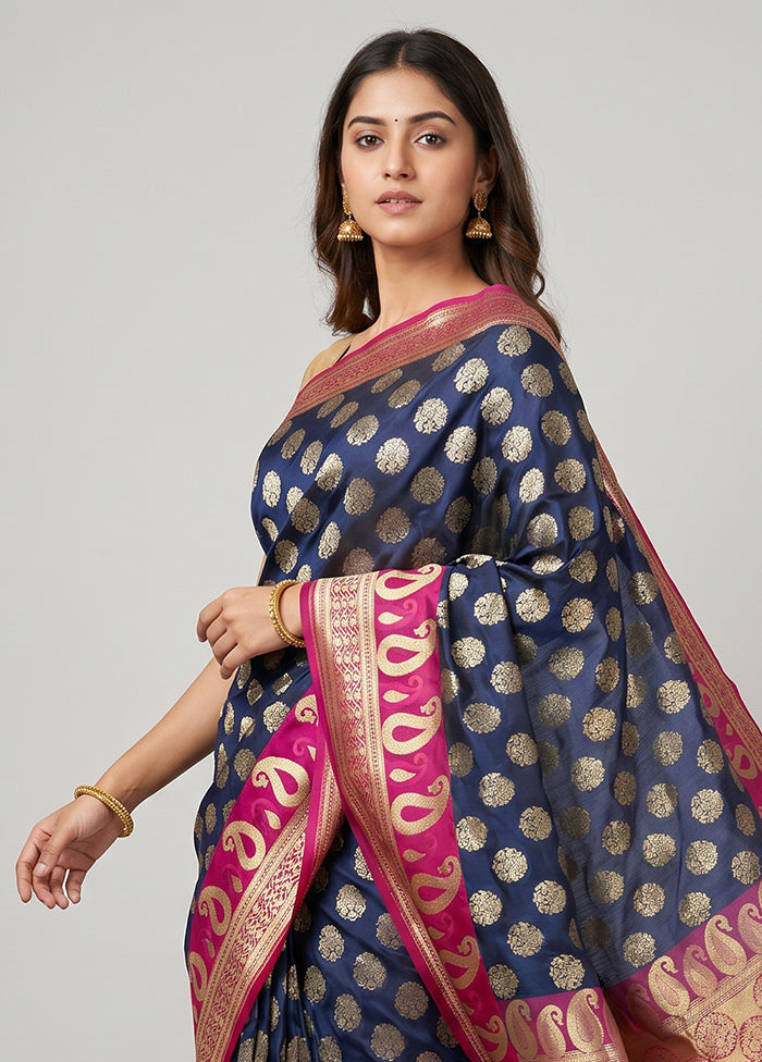 Blue Uppada Silk Saree With Blouse Piece