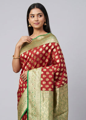Maroon Uppada Silk Saree With Blouse Piece