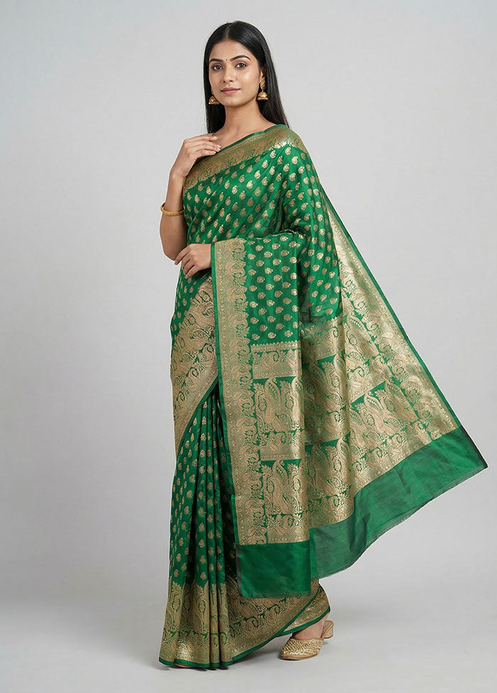 Green Handloom Banarasi Pure Silk Saree With Blouse Piece