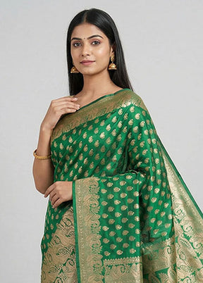 Green Handloom Banarasi Pure Silk Saree With Blouse Piece