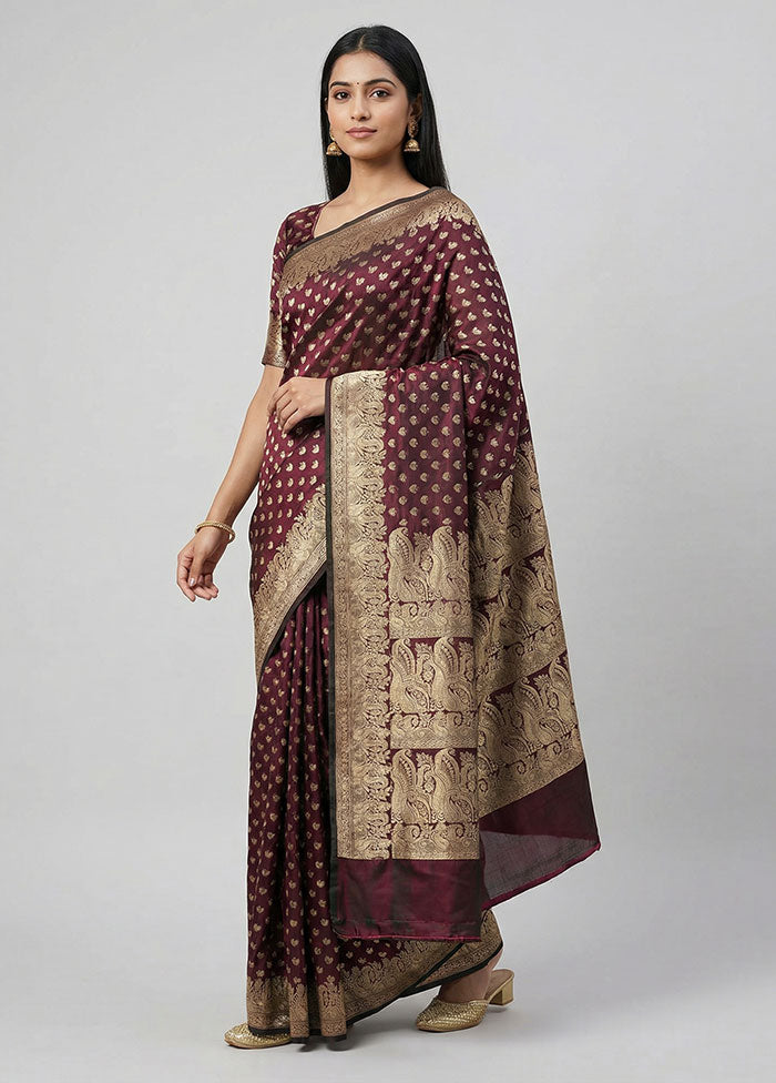 Purple Handloom Banarasi Pure Silk Saree With Blouse Piece
