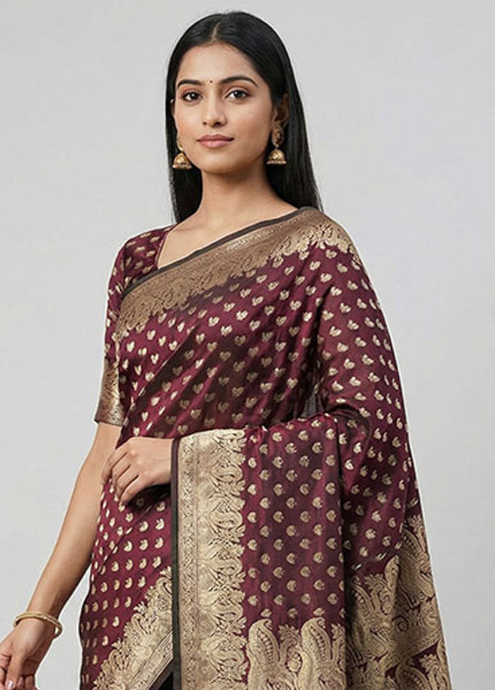 Purple Handloom Banarasi Pure Silk Saree With Blouse Piece