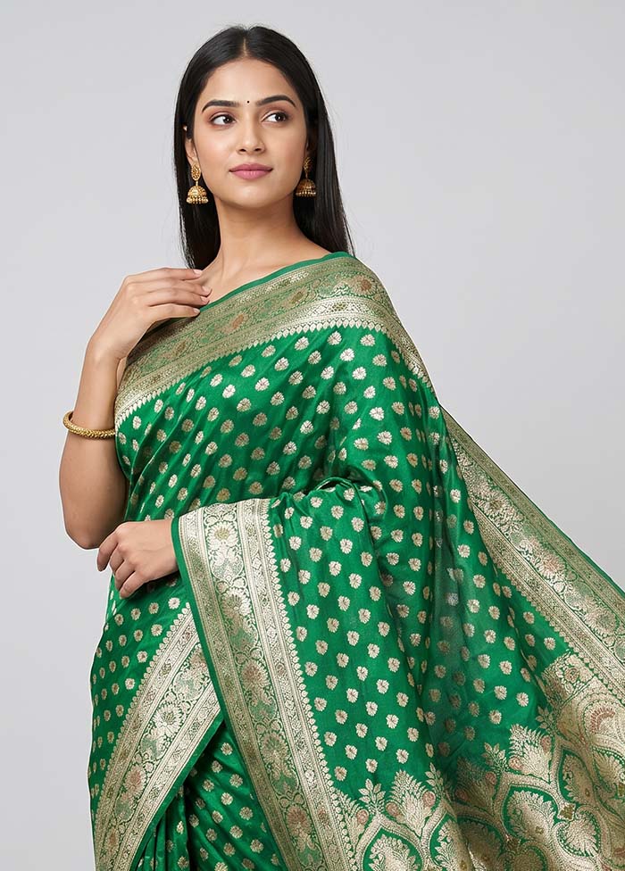 Green Handloom Banarasi Pure Silk Saree With Blouse Piece