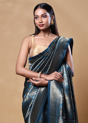 Green Dupion Silk Saree With Blouse Piece