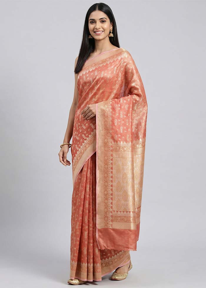 Rust Tissue Silk Saree With Blouse Piece