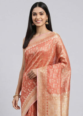 Rust Tissue Silk Saree With Blouse Piece