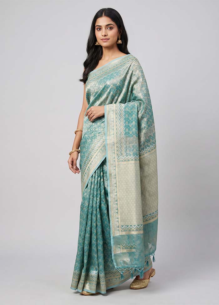 Blue Tissue Silk Saree With Blouse Piece