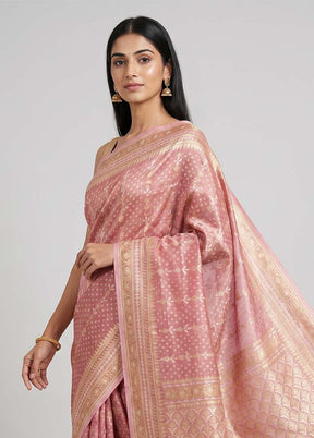 Pink Tissue Silk Saree With Blouse Piece
