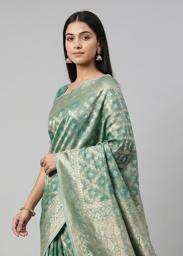 Green Tissue Silk Saree With Blouse Piece