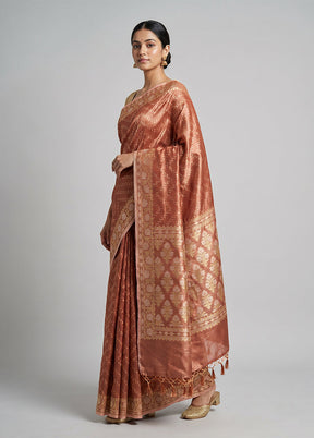 Rust Tissue Silk Saree With Blouse Piece