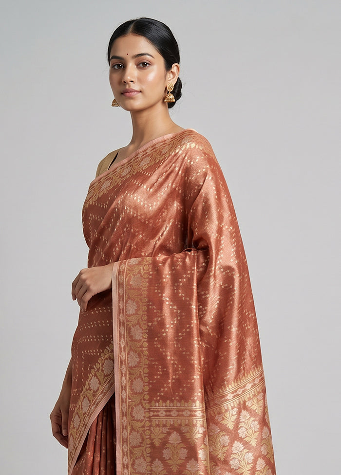 Rust Tissue Silk Saree With Blouse Piece