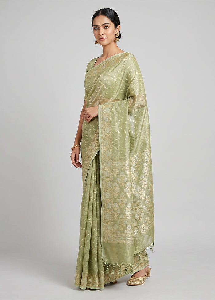 Green Tissue Silk Saree With Blouse Piece