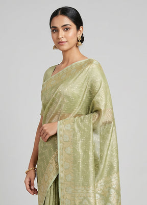 Green Tissue Silk Saree With Blouse Piece