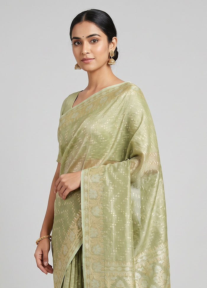 Green Tissue Silk Saree With Blouse Piece