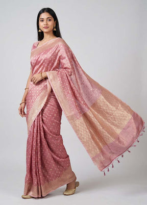 Pink Tissue Silk Saree With Blouse Piece
