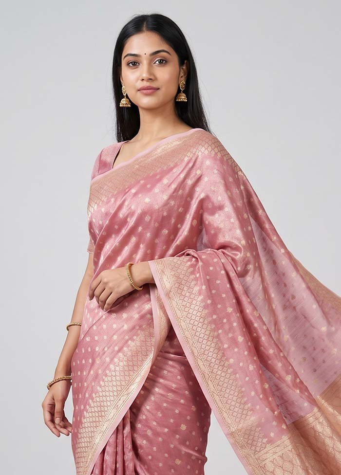 Pink Tissue Silk Saree With Blouse Piece