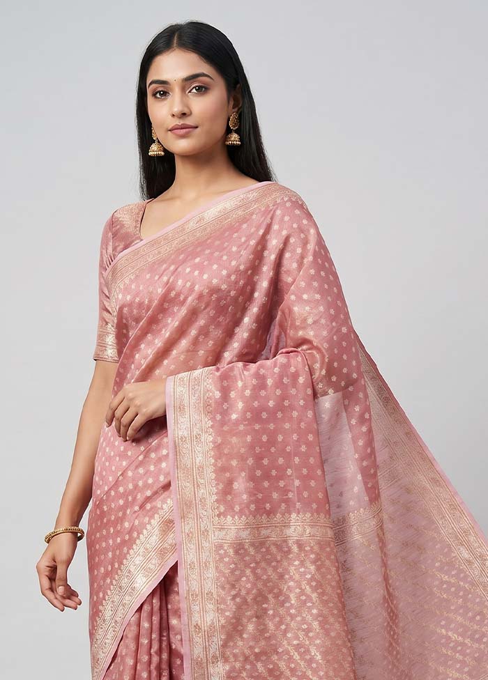 Pink Tissue Silk Saree With Blouse Piece
