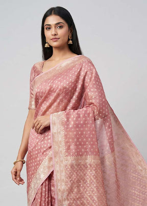 Pink Tissue Silk Saree With Blouse Piece