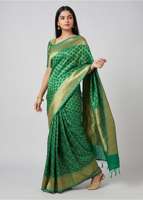 Green Kora Silk Saree With Blouse Piece
