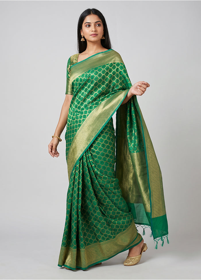 Green Kora Silk Saree With Blouse Piece