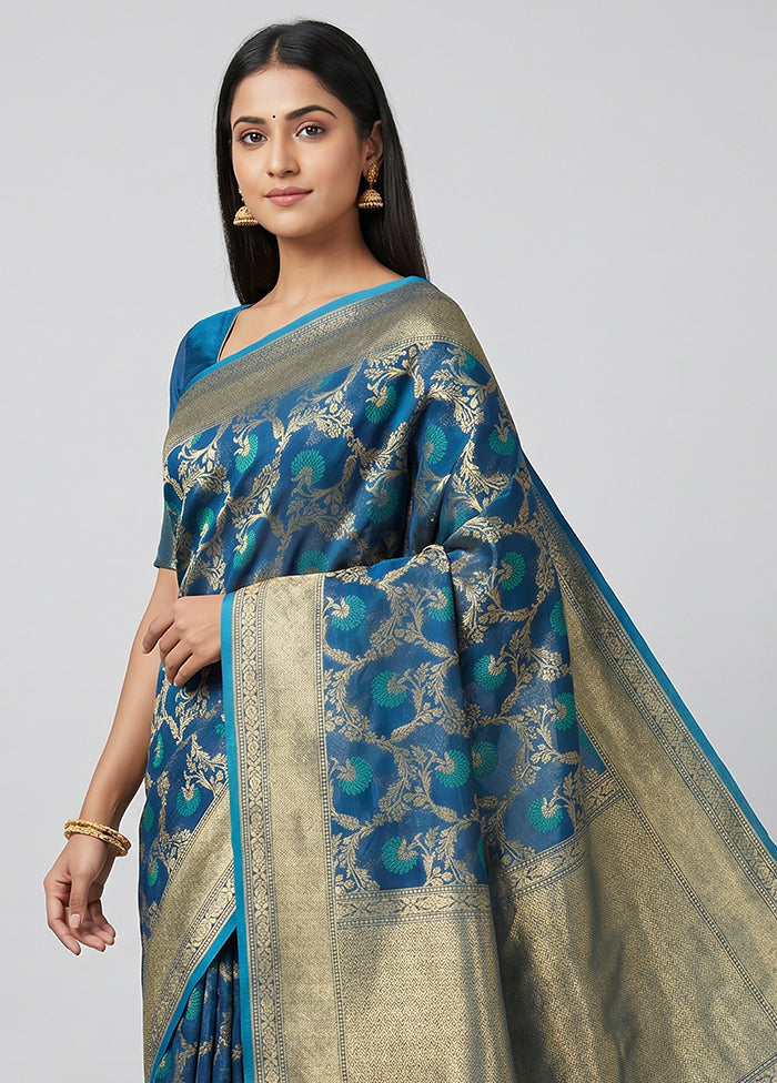 Blue Kora Silk Saree With Blouse Piece