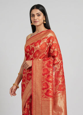 Red Kora Silk Saree With Blouse Piece