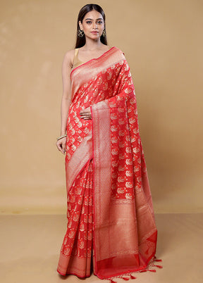 Red Kora Silk Saree With Blouse Piece