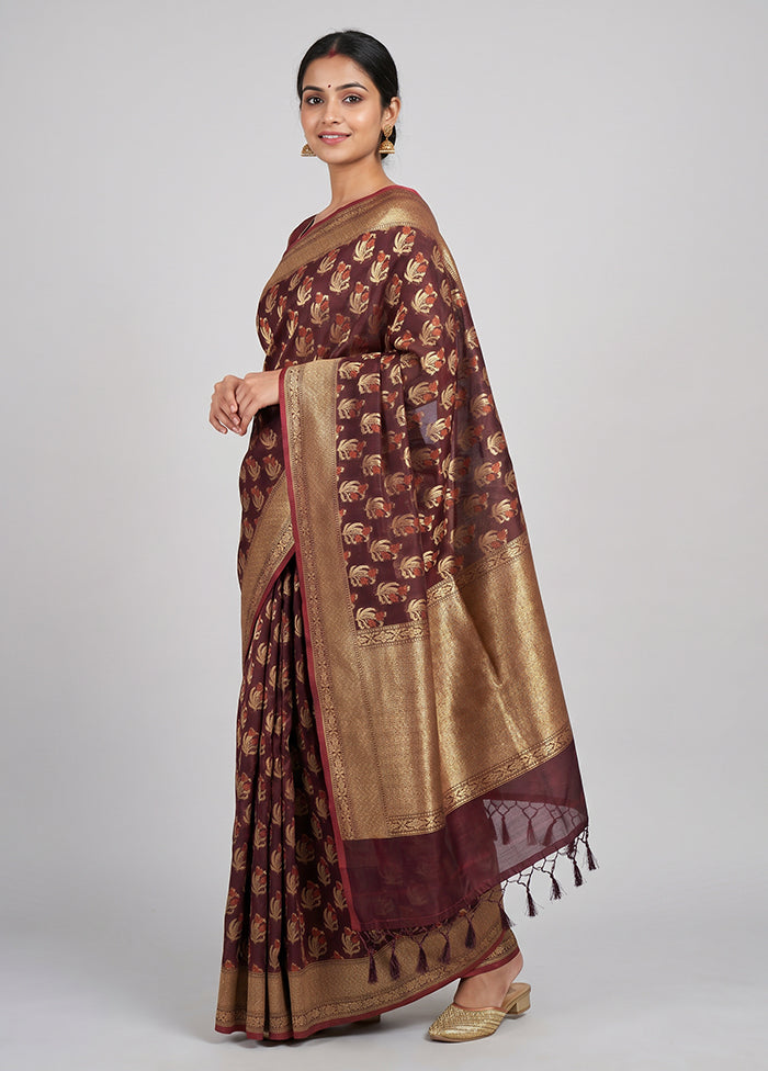 Maroon Kora Silk Saree With Blouse Piece
