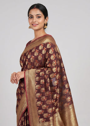 Maroon Kora Silk Saree With Blouse Piece