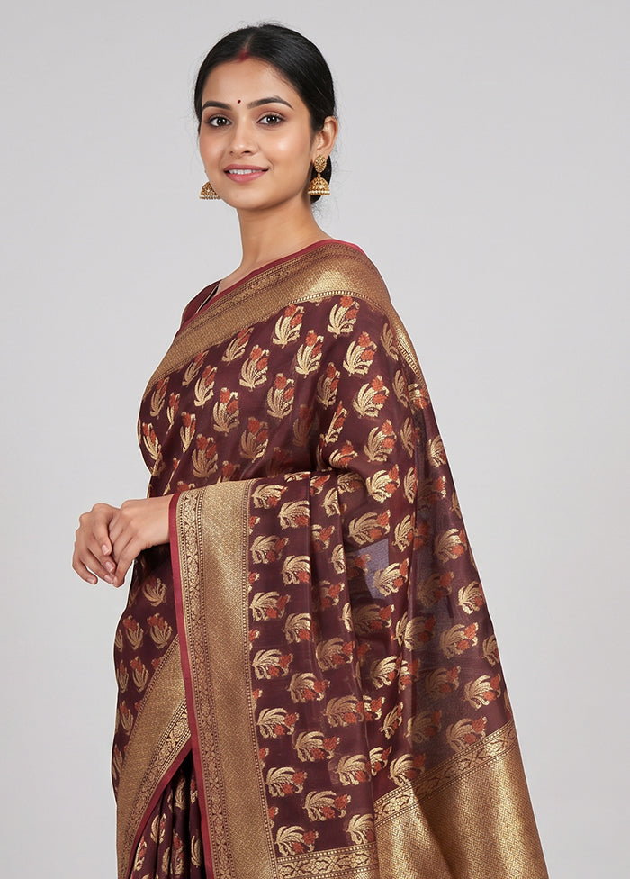 Maroon Kora Silk Saree With Blouse Piece