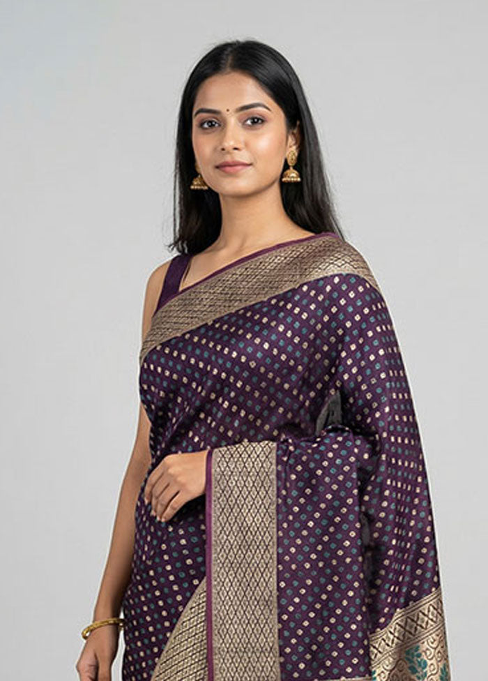 Maroon Kora Silk Saree With Blouse Piece