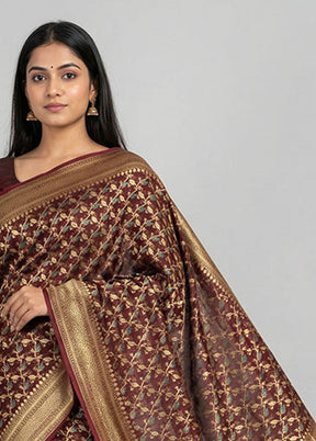 Maroon Kora Silk Saree With Blouse Piece