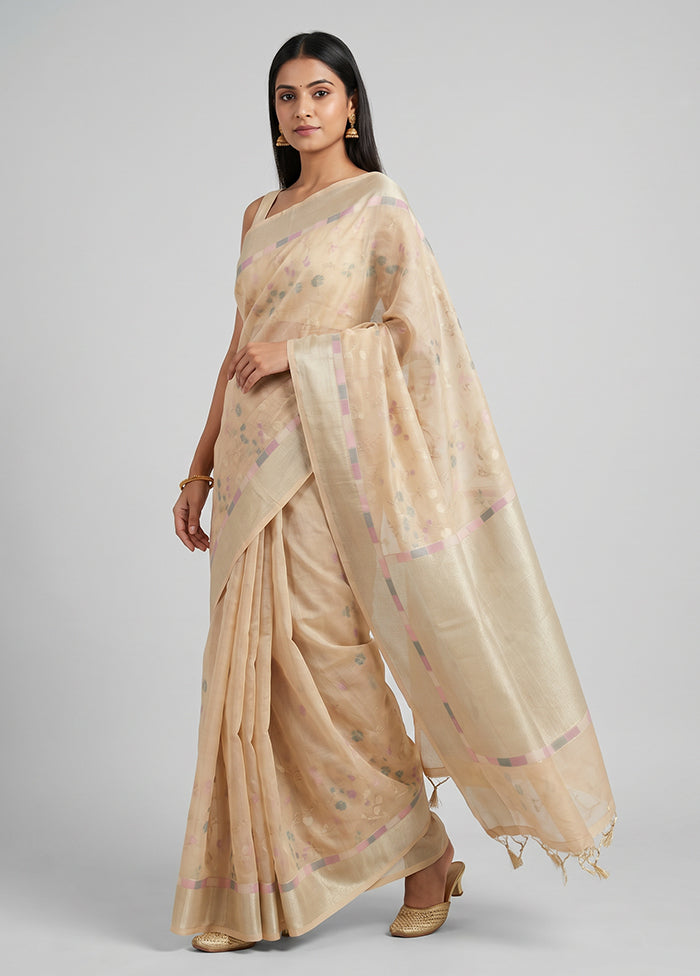 Cream Kora Silk Saree With Blouse Piece