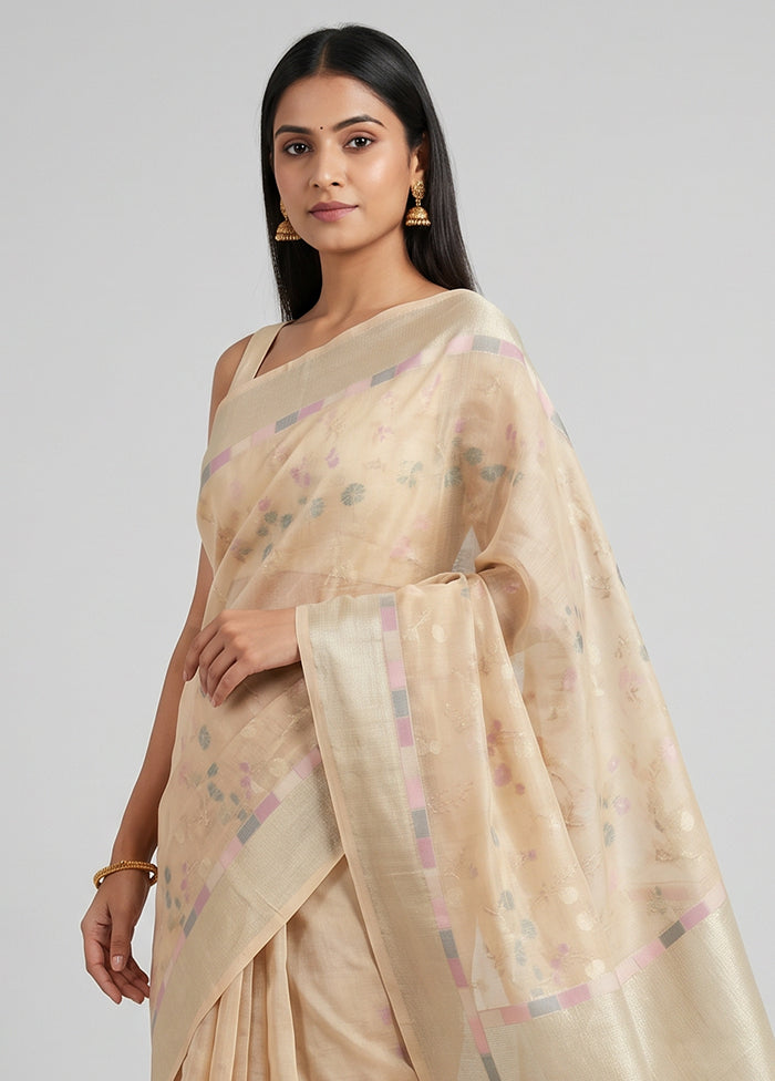 Cream Kora Silk Saree With Blouse Piece
