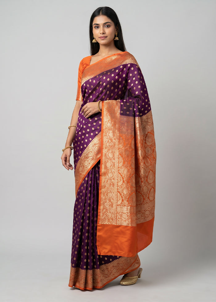 Purple Banarasi Silk Saree With Blouse Piece