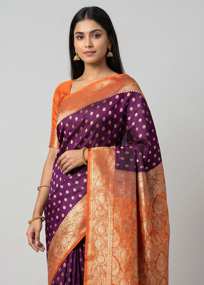 Purple Banarasi Silk Saree With Blouse Piece