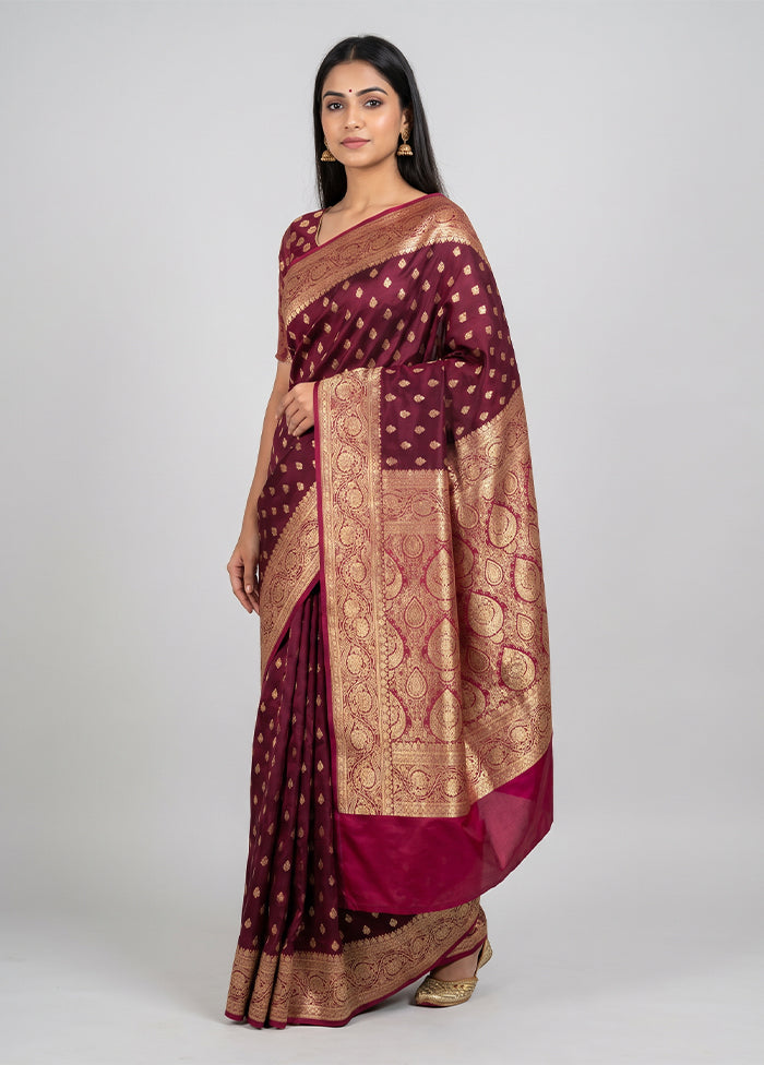 Brown Banarasi Silk Saree With Blouse Piece