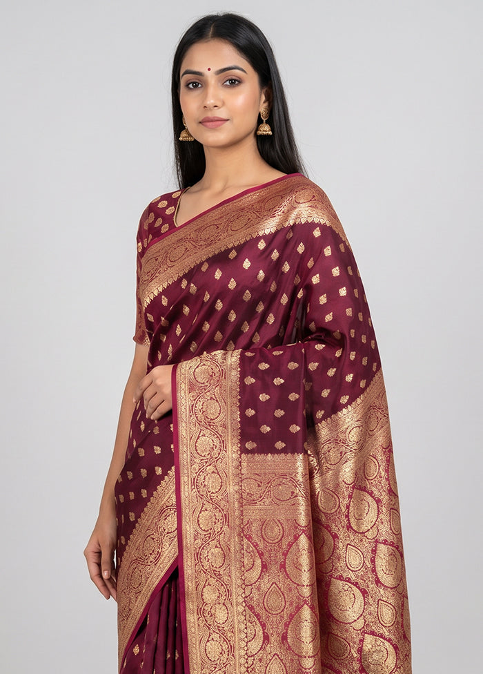 Brown Banarasi Silk Saree With Blouse Piece